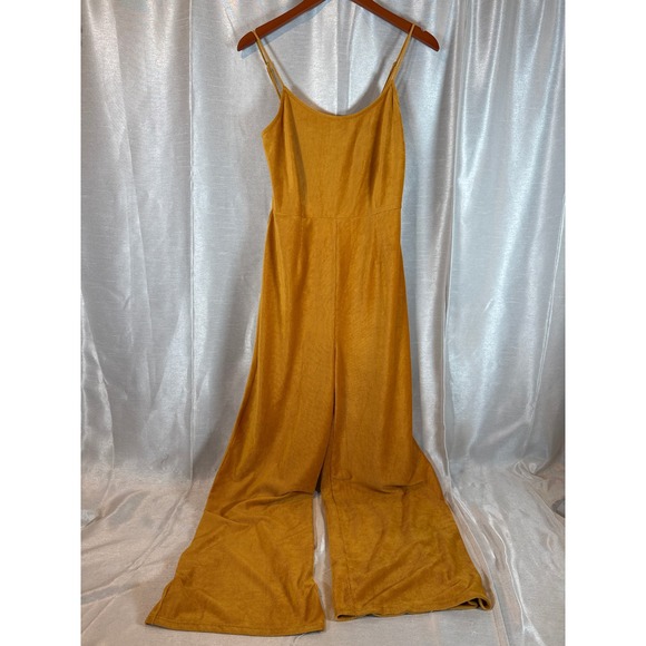 Forever 21 Mustard Yellow Corduroy Jumpsuit Sleeveless Wide Leg Boho Casual S - Picture 1 of 6